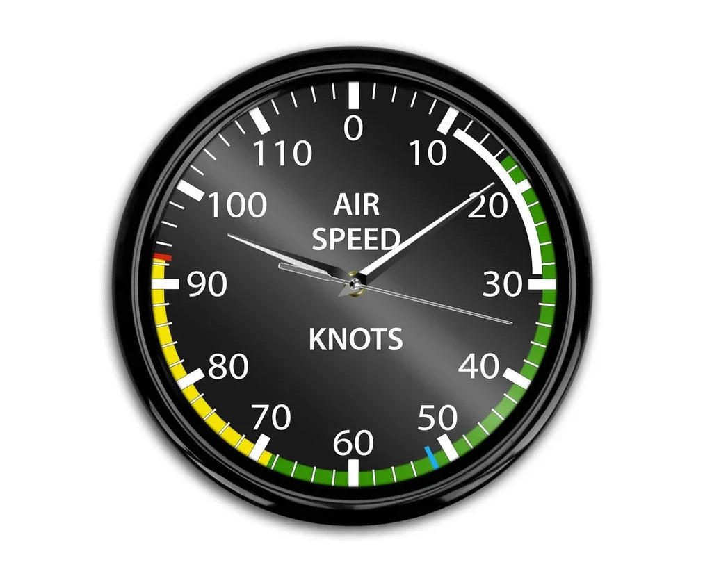 Airplane Instruments (Airspeed) aviation themed wall clock, premium wood and metal.