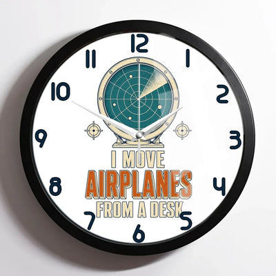 I Move Airplanes From A Desk design on white framed wall clock