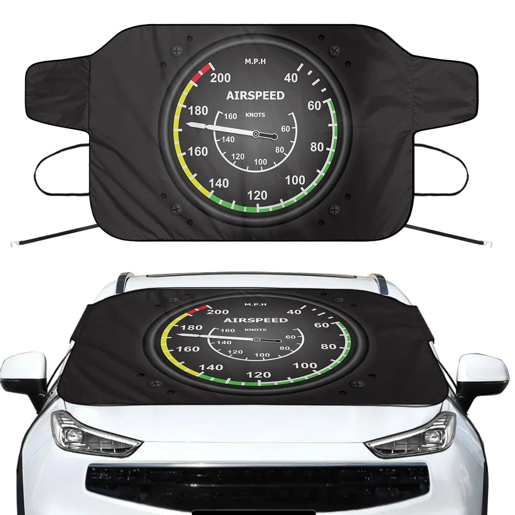 Airplane Instruments-Airspeed Car aviation design on car windshield cover.