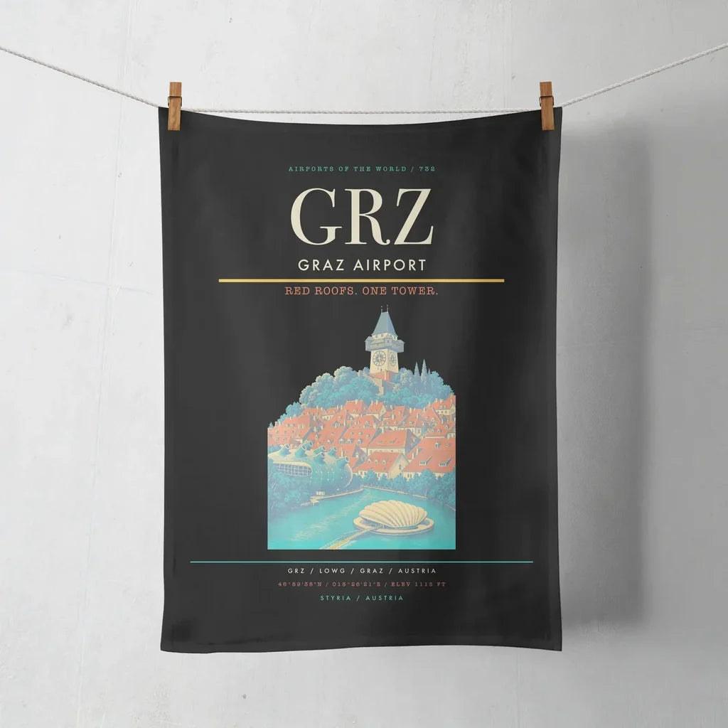 Graz Airport (GRZ) design on black towel