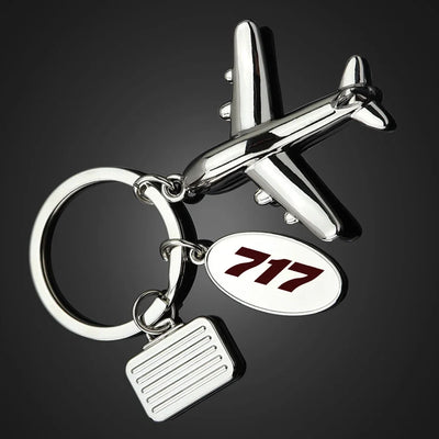 Boeing 717 Flat Text Suitcase aviation shaped key chain, durable metal alloy.