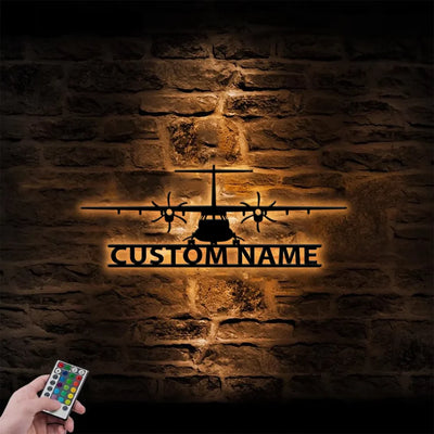 ATR-72 Silhouette aviation design on durable metal with LED metal wall art.