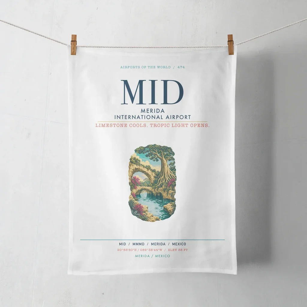 Merida International Airport (MID) design on white towel