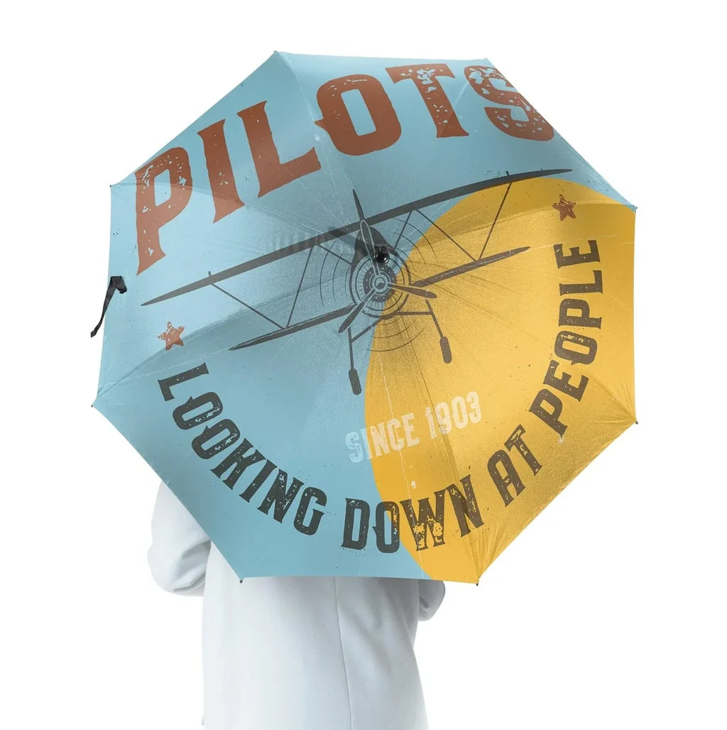Pilots Looking Down at People Since 1903 aviation design on windproof polyester umbrella.