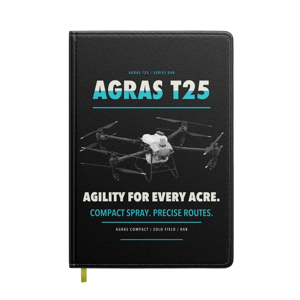 DJI Agras T25 design on black notebook