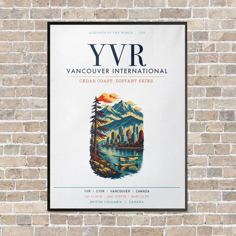 Vancouver International Airport YVR vertical canvas print - framed - white background