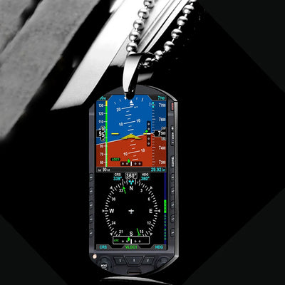 Side view of Airplane Primary Flight Display & HSI aviation necklace in polished metal, polished finish.