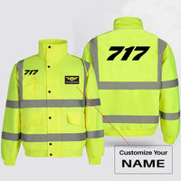 Thumbnail for Boeing 717 Flat Text aviation design printed on insulated shell with high-visibility reflective panels reflective winter jacket.