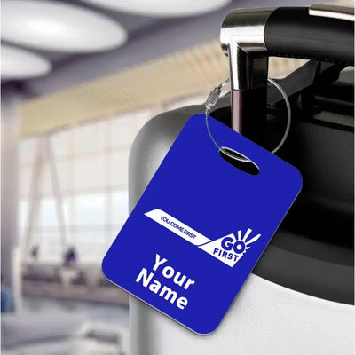 Go First aviation design acrylic luggage tag, durable acrylic construction.