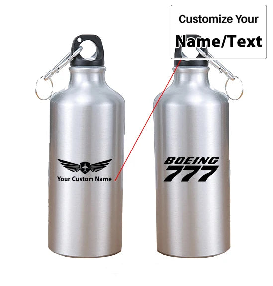 Boeing 777 & Text aviation design on thermos, vacuum-insulated.