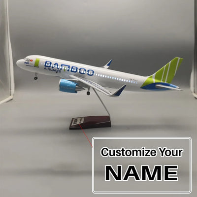 Side view of Bamboo Airways Airbus A320-200 Airplane Model (47CM) aviation LED model airplane in diecast metal with LED light.
