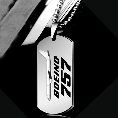 Side view of The Boeing 757 aviation necklace in polished metal, polished finish.
