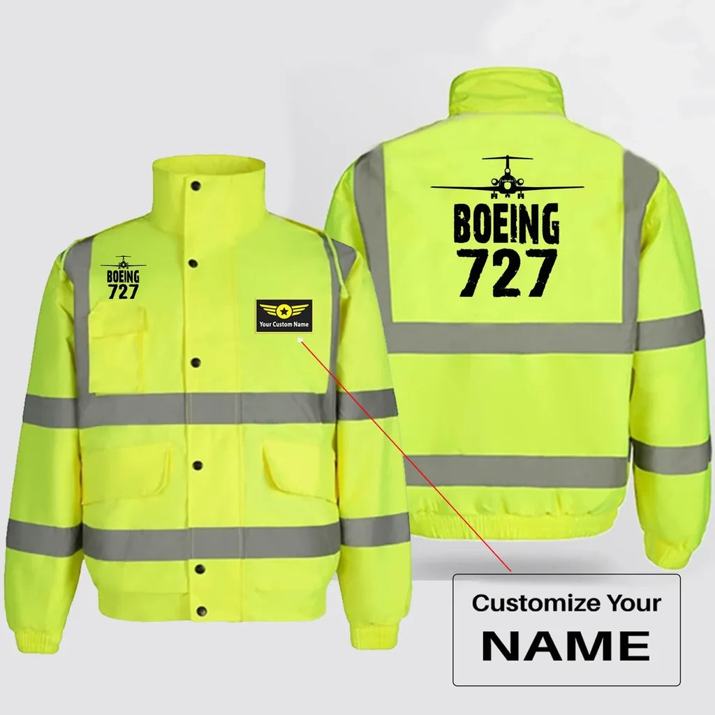 Boeing 727 & Plane aviation design printed on insulated shell with high-visibility reflective panels reflective winter jacket.