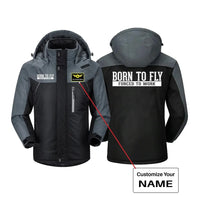 Thumbnail for Born To Fly Forced To Work aviation design printed on heavyweight insulated shell thick winter jacket.