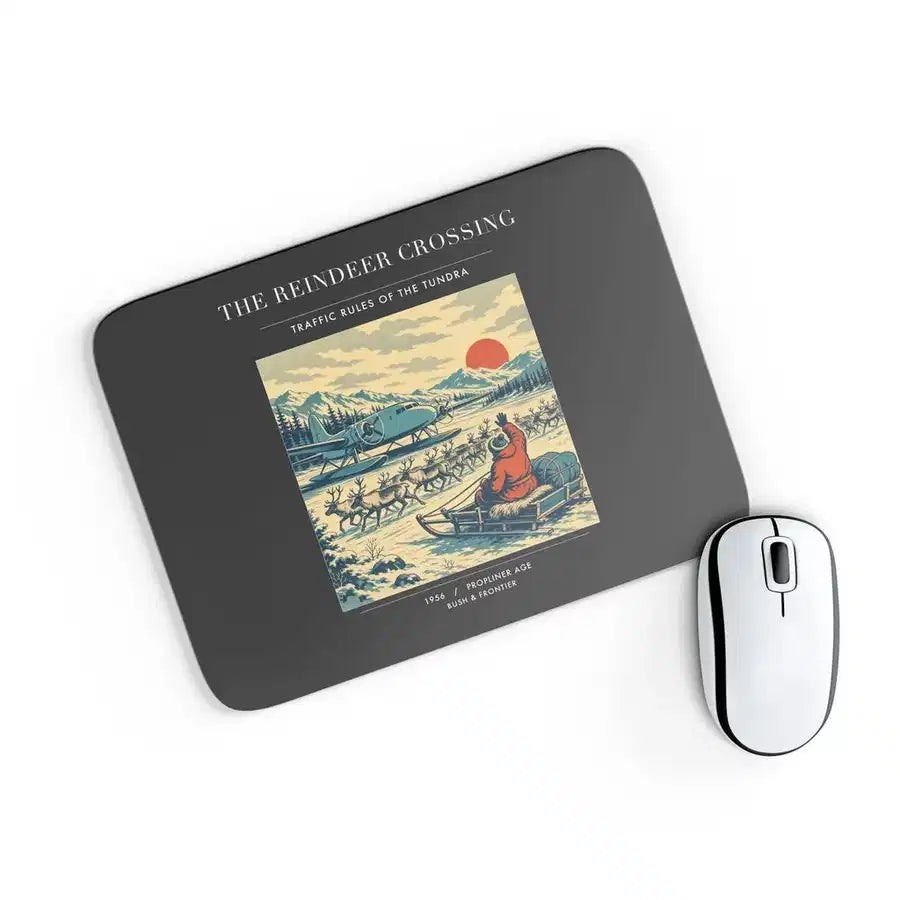 VINTAGE G4350 - The Reindeer Crossing - Designed Mouse Pads design on black rectangle