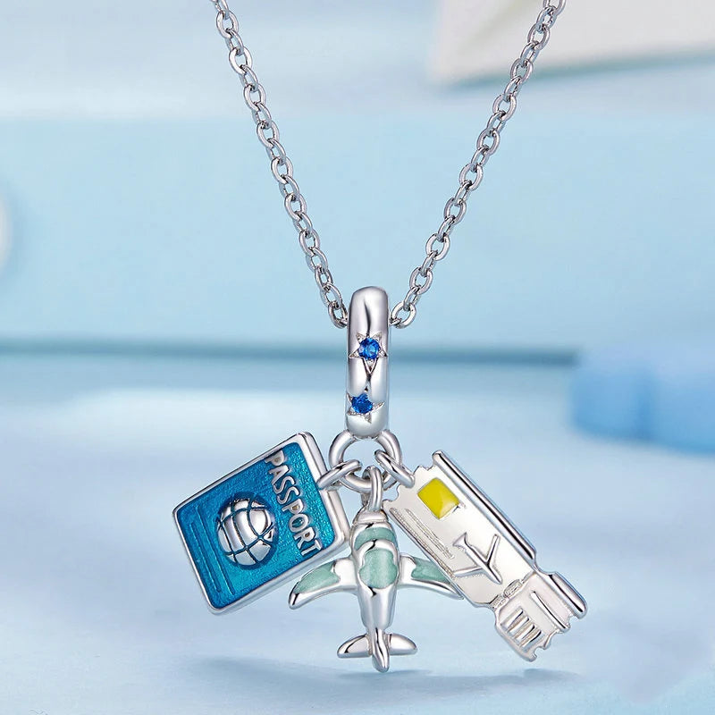 Passport, Plane and Ticket Shaped Necklace