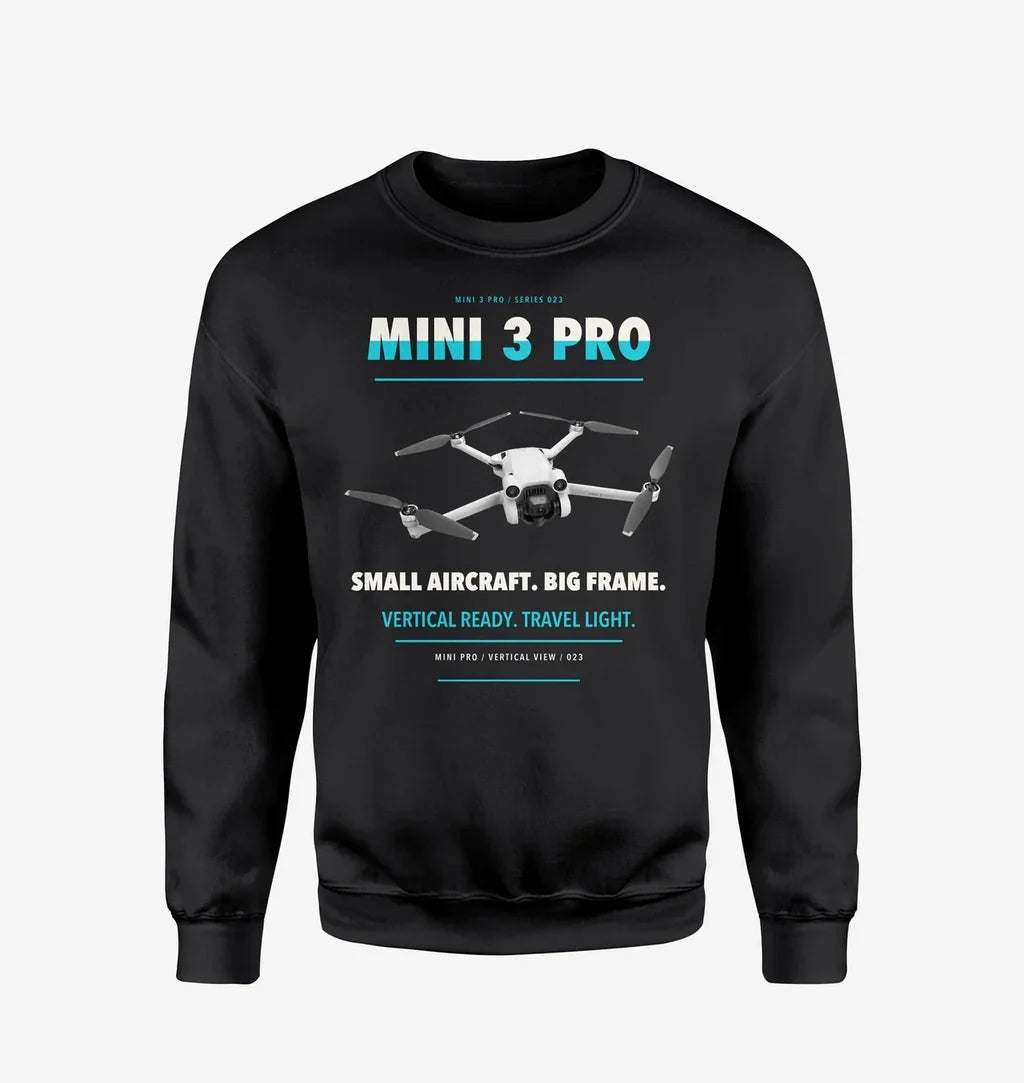 DJI Mini 3 Pro design on black sweatshirt