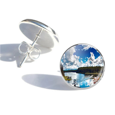 Amazing Scenary & Sea Planes aviation-themed stud earrings, polished stainless steel.