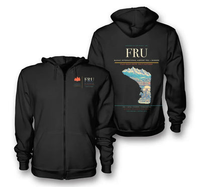 Bishkek Airport (FRU) design on black premium zipped hoodie
