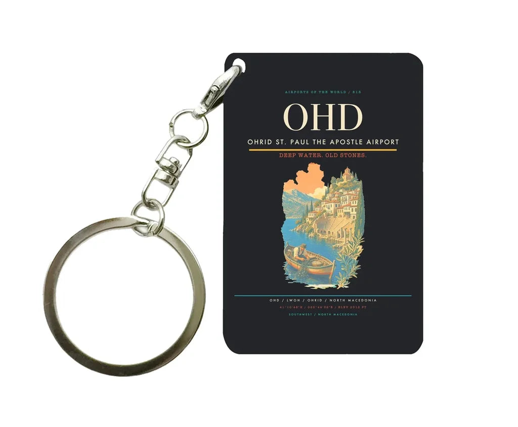 Ohrid St. Paul the Apostle Airport (OHD) design on black key chain