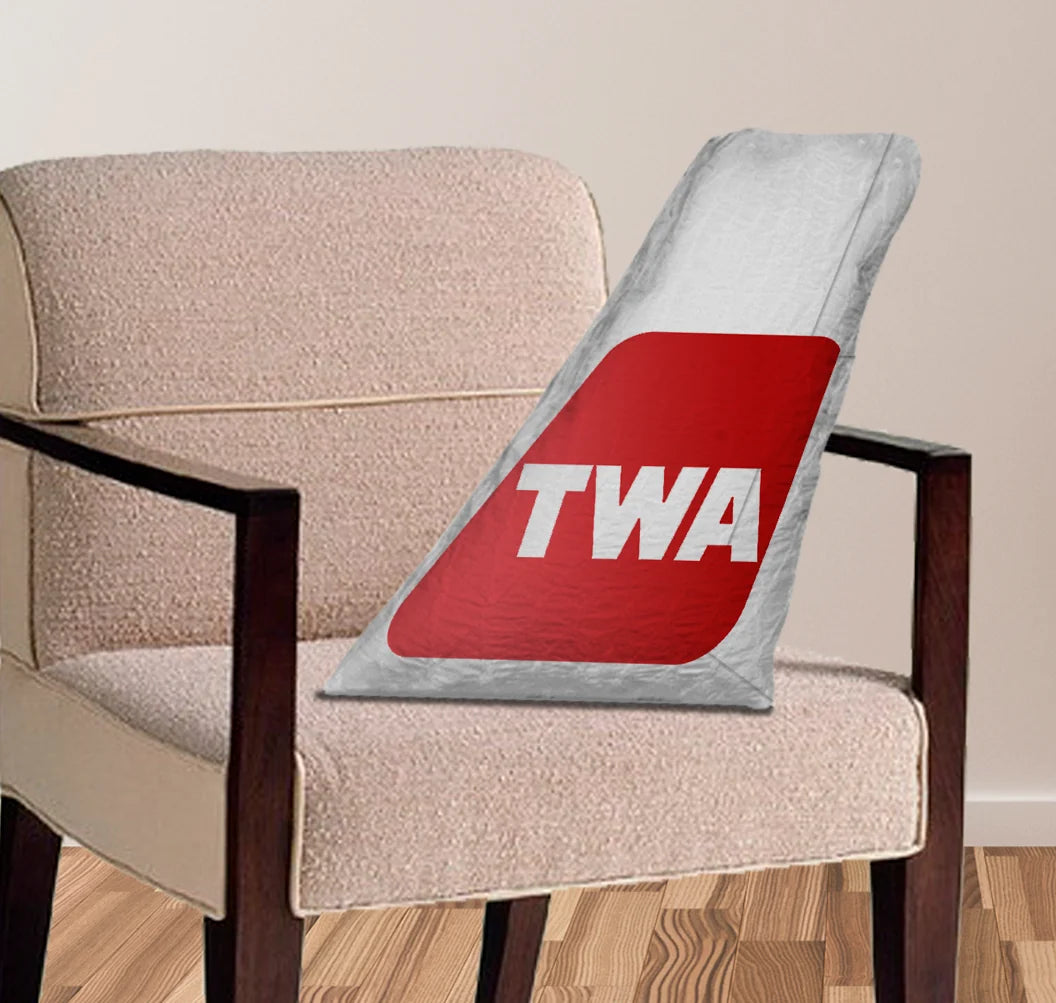 Trans World Airlines (TWA) (2) aviation design on soft polyester filling aircraft tail pillow.