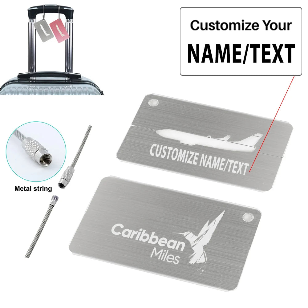 Carbbean Airlines Aluminum Airplane Luggage tag, Silver + NAME