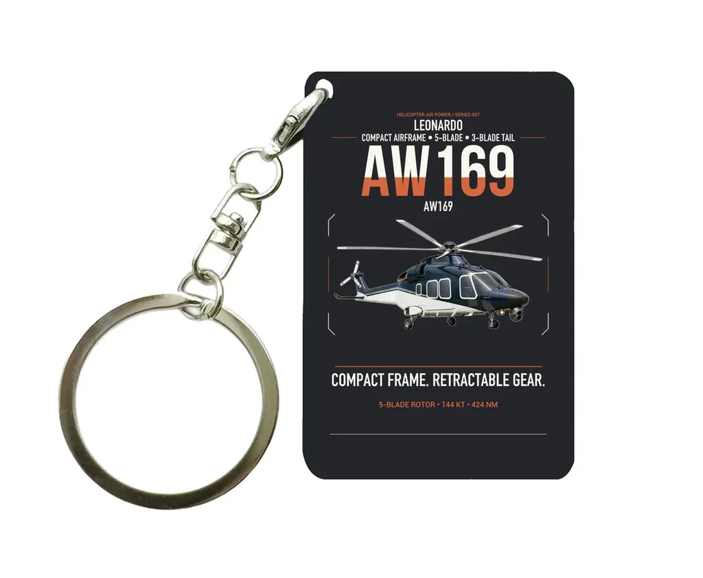 Leonardo AW169 design on black designed key chain, double-side print