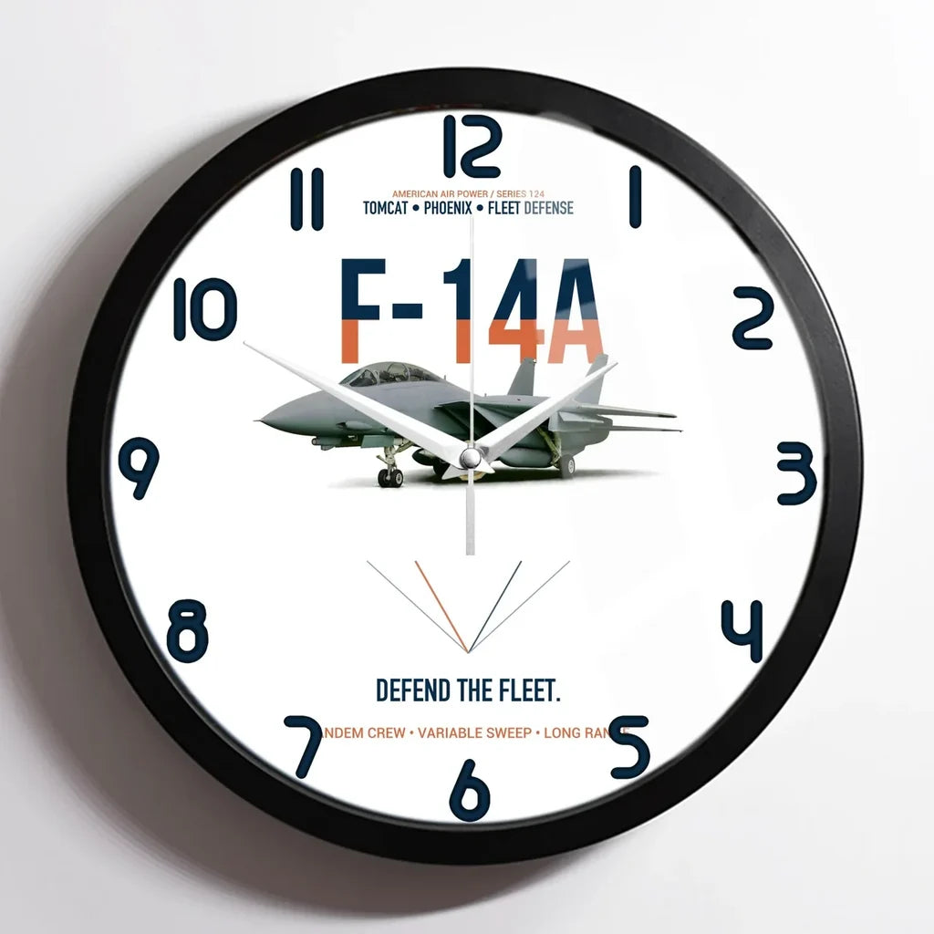 F-14A Tomcat Defend The Fleet design on white framed wall clock