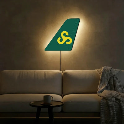 Spring Airlines aviation design on durable metal with LED aircraft tail wall art.