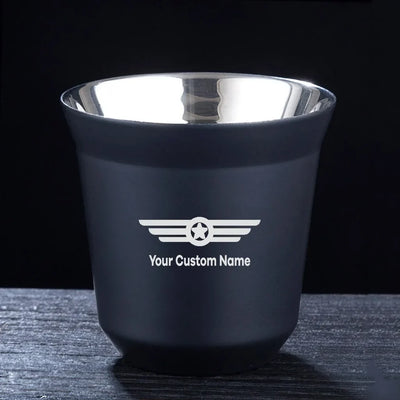 Custom Name (Badge 6) aviation design on double-wall coffee mug, vacuum-insulated double-wall.