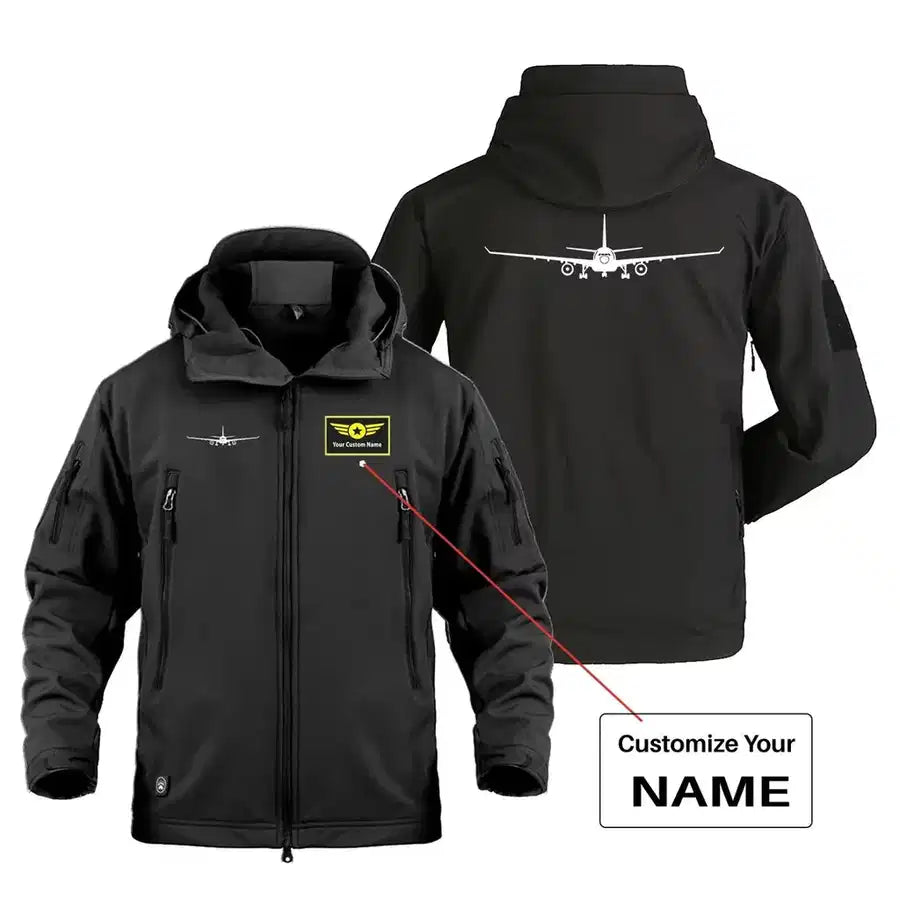 Airbus A330 Silhouette Military Jackets (Customizable) aviation design printed on heavy cotton shell with field-style pockets.