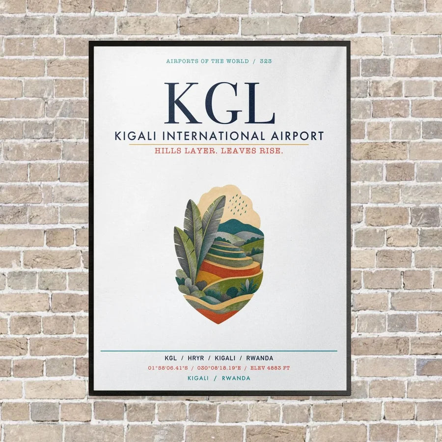 Kigali International Airport KGL vertical canvas print - framed - white background