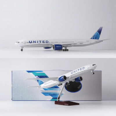 Side view of United Airlines Boeing 777 Airplane Model (1/157 Scale) aviation LED model airplane in diecast metal with LED li.