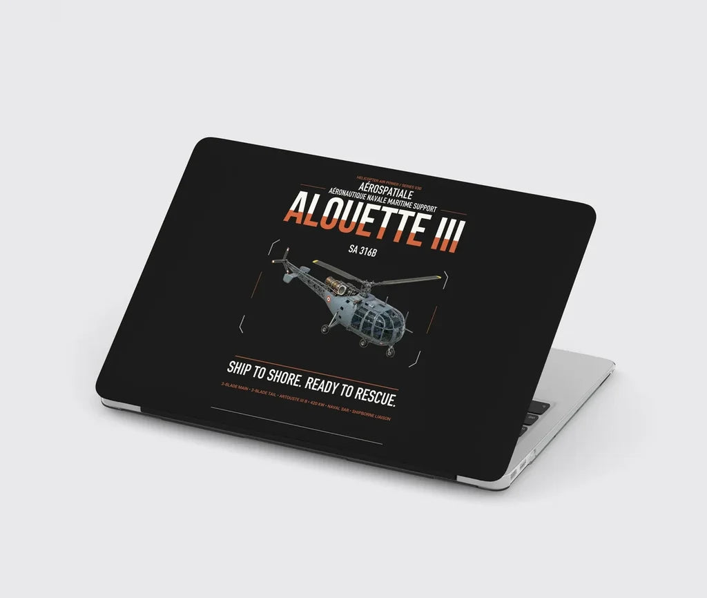 Aérospatiale SA 316B Alouette III design on black MacBook case
