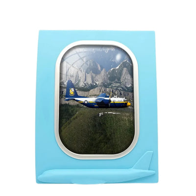 Amazing View with Blue Angels aviation design on durable resin with glass face airplane window photo frame.