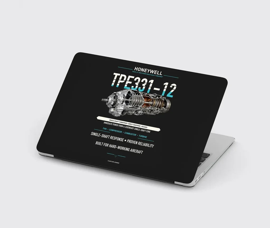 TPE331-12 design on black MacBook case