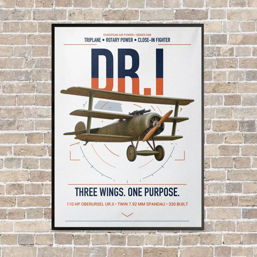 Fokker Dr.I vertical canvas print - framed - white background