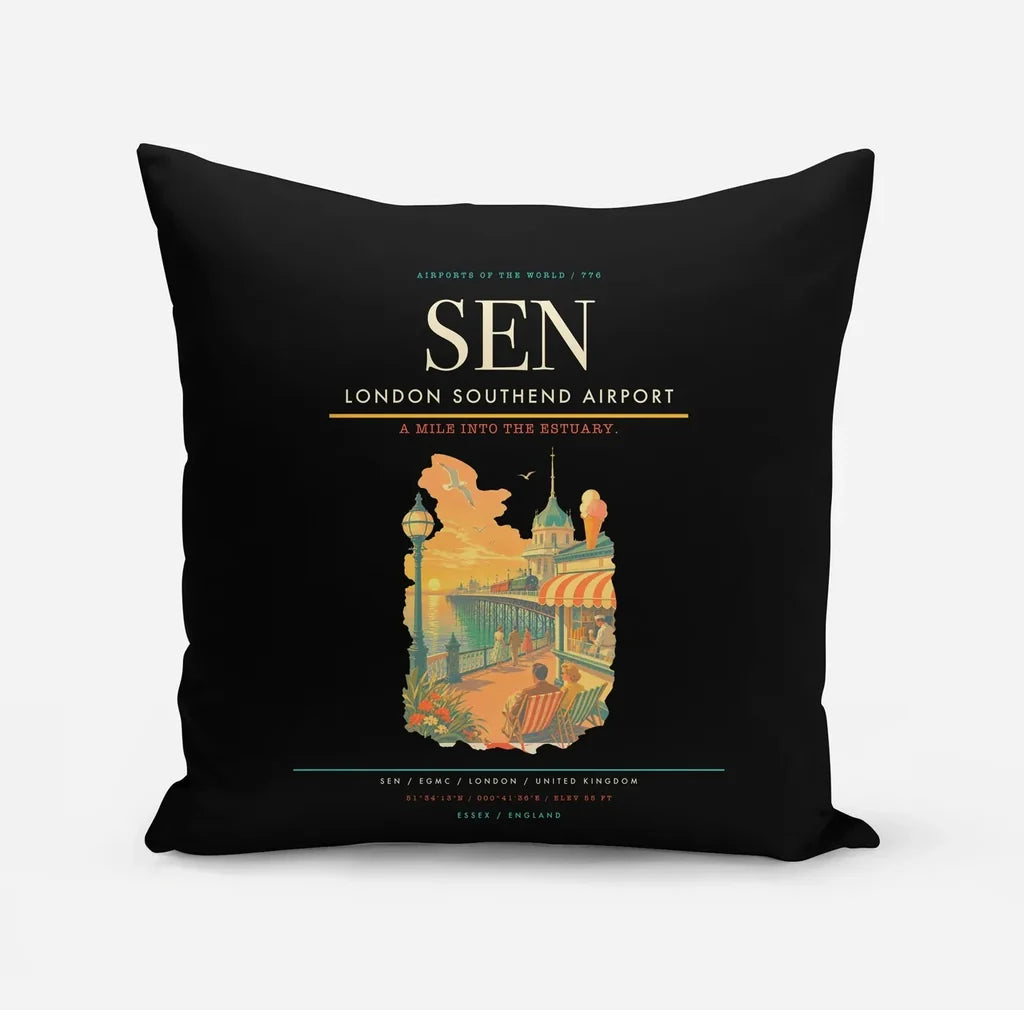 London Southend Airport (SEN) design on black pillow