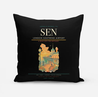 London Southend Airport (SEN) design on black pillow