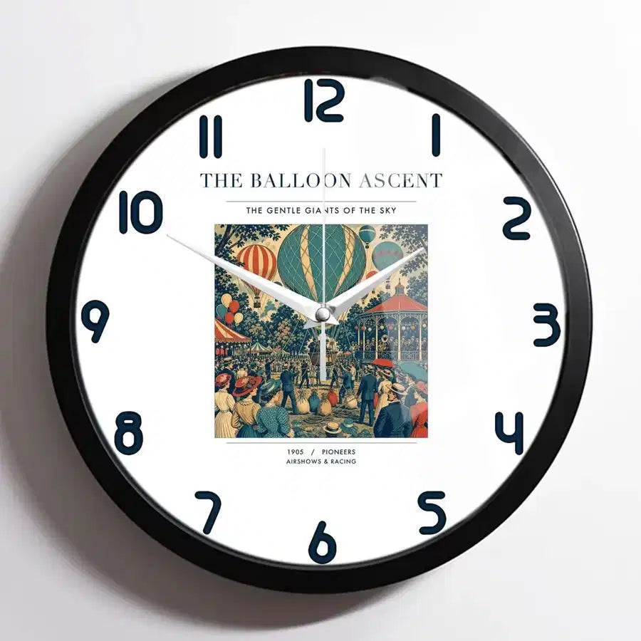 VINTAGE G4011 - The Balloon Ascent - Designed Wall Clocks design on white framed