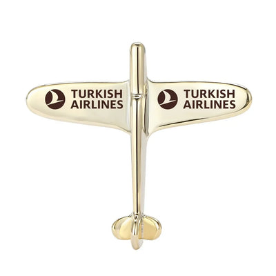 Turkish Airlines Airplane Shape aviation airplane-shape brooch, polished alloy body with engraved detail.