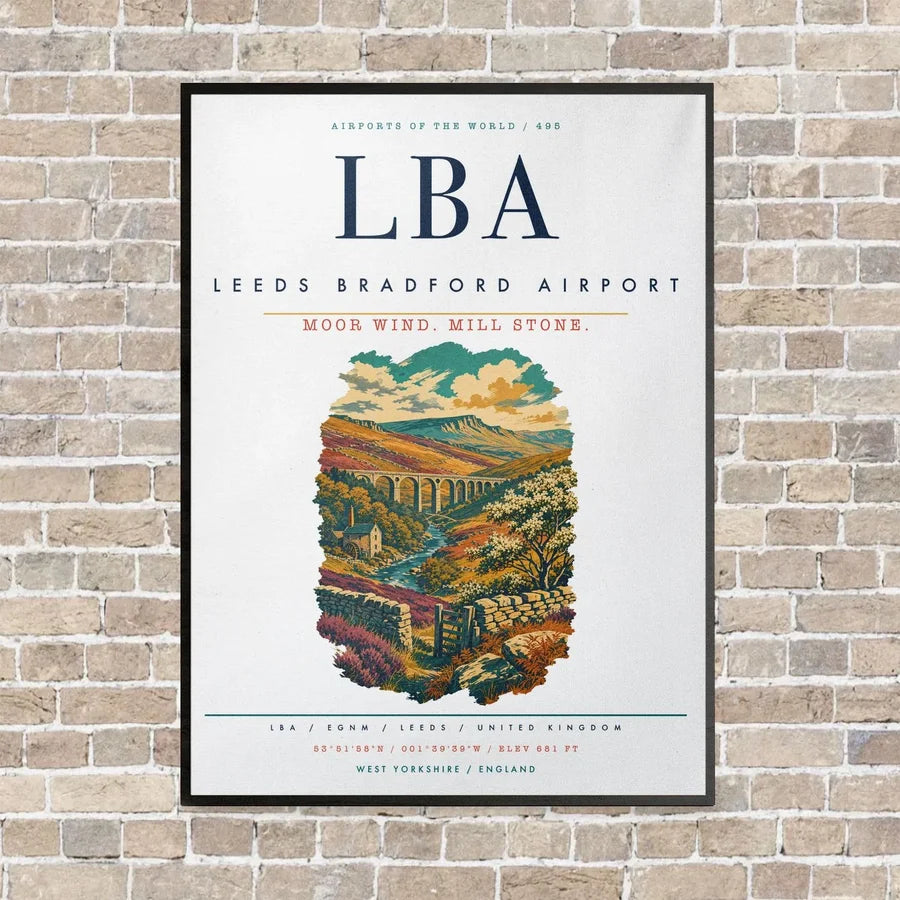 Leeds Bradford Airport LBA vertical canvas print - framed - white background