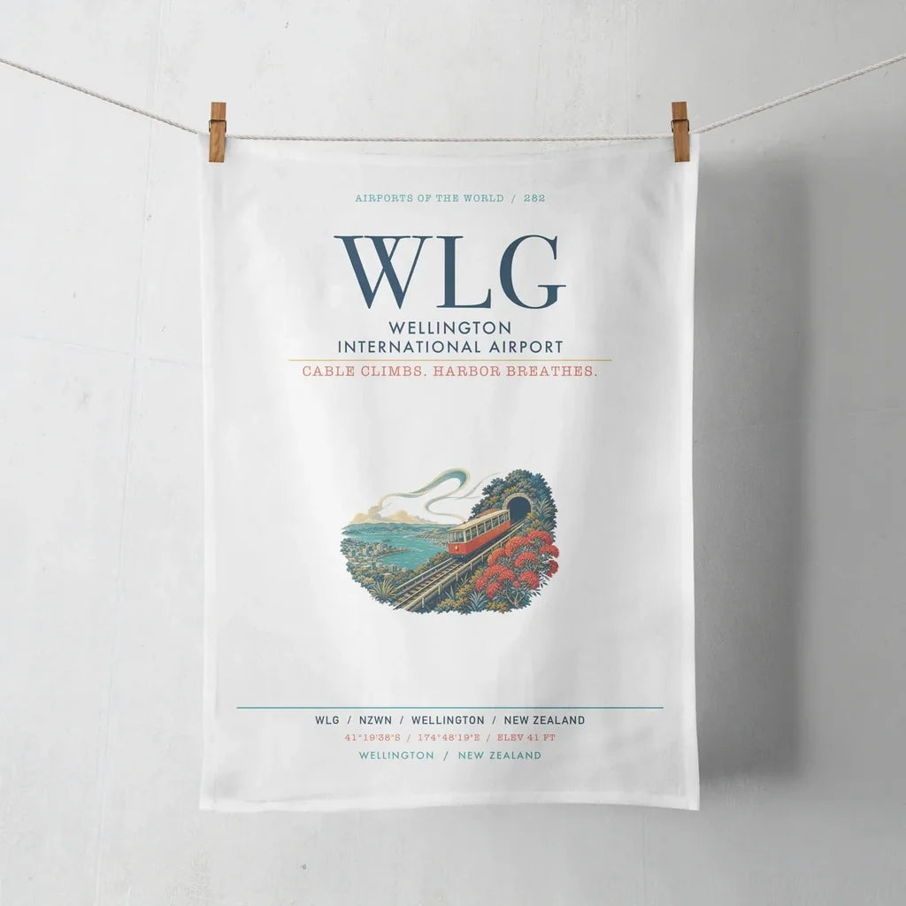 Wellington International Airport (WLG) design on white towel
