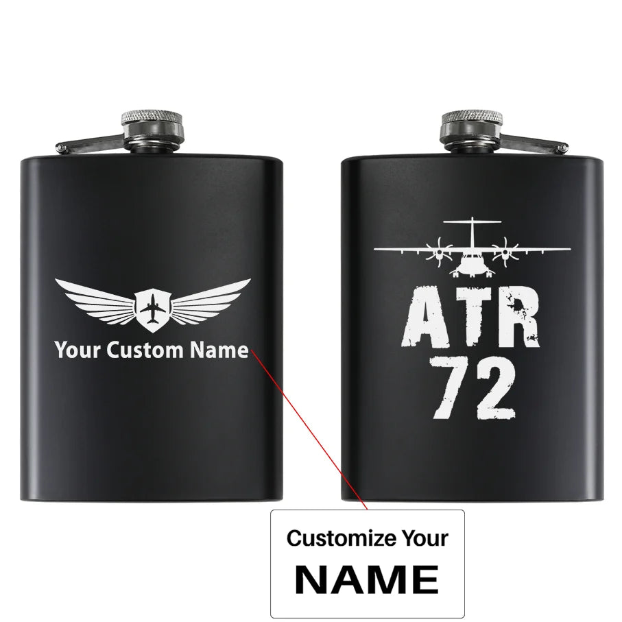 ATR-72 & Plane aviation design on stainless hip flask, compact pocket-size flask.