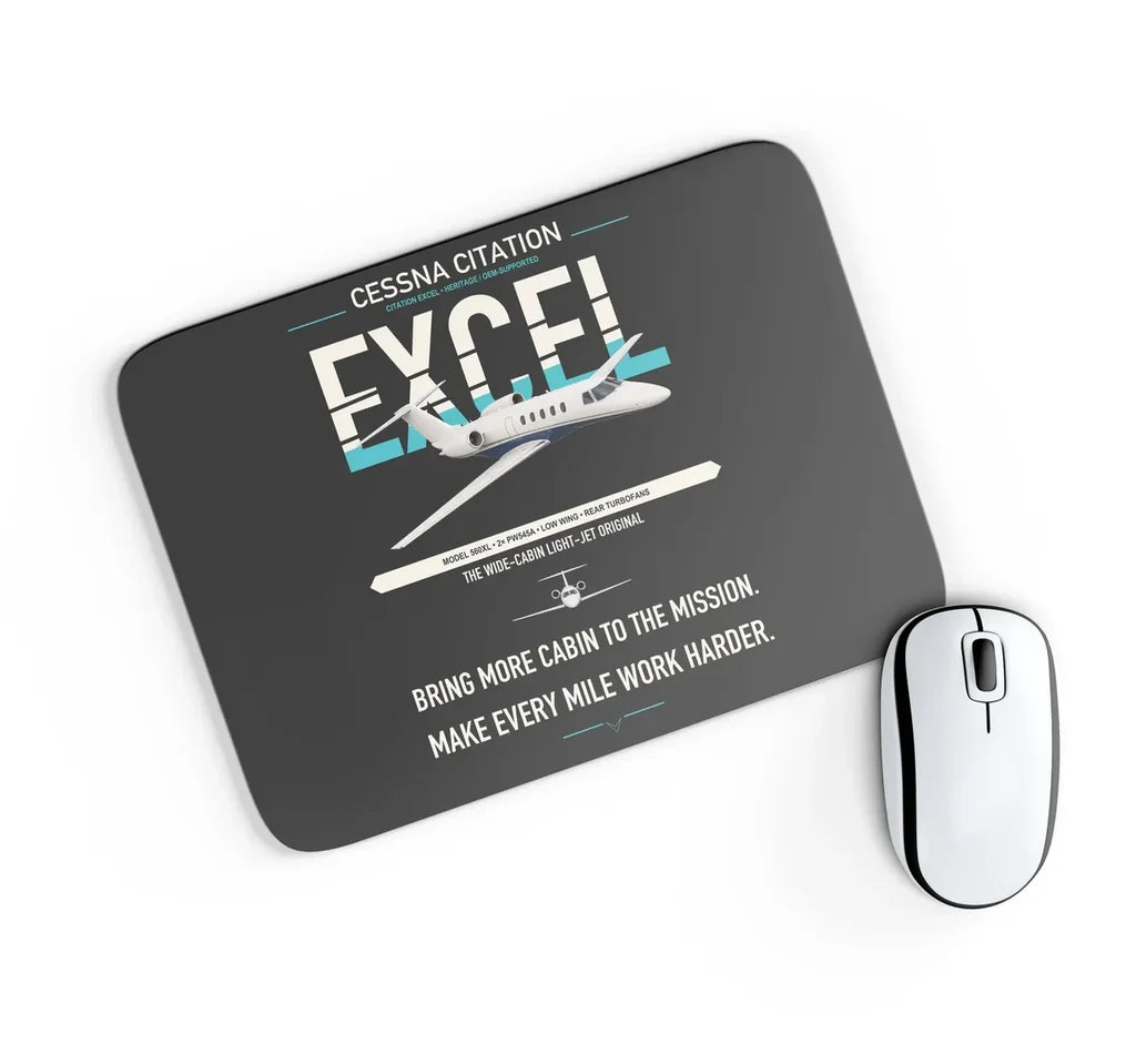 Cessna Citation Excel design on black rectangle mouse pad