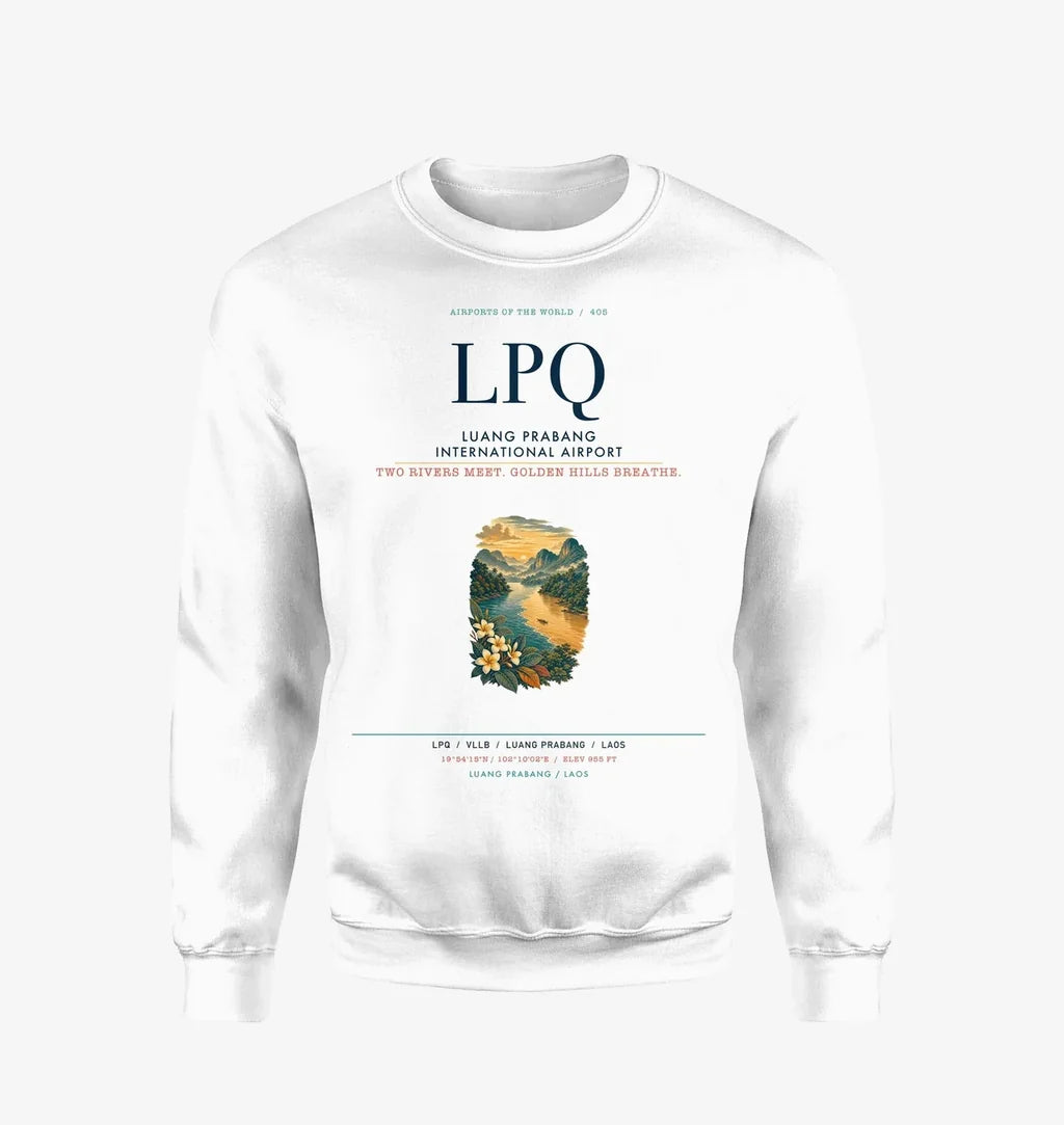 Luang Prabang International Airport (LPQ) design on white sweatshirt