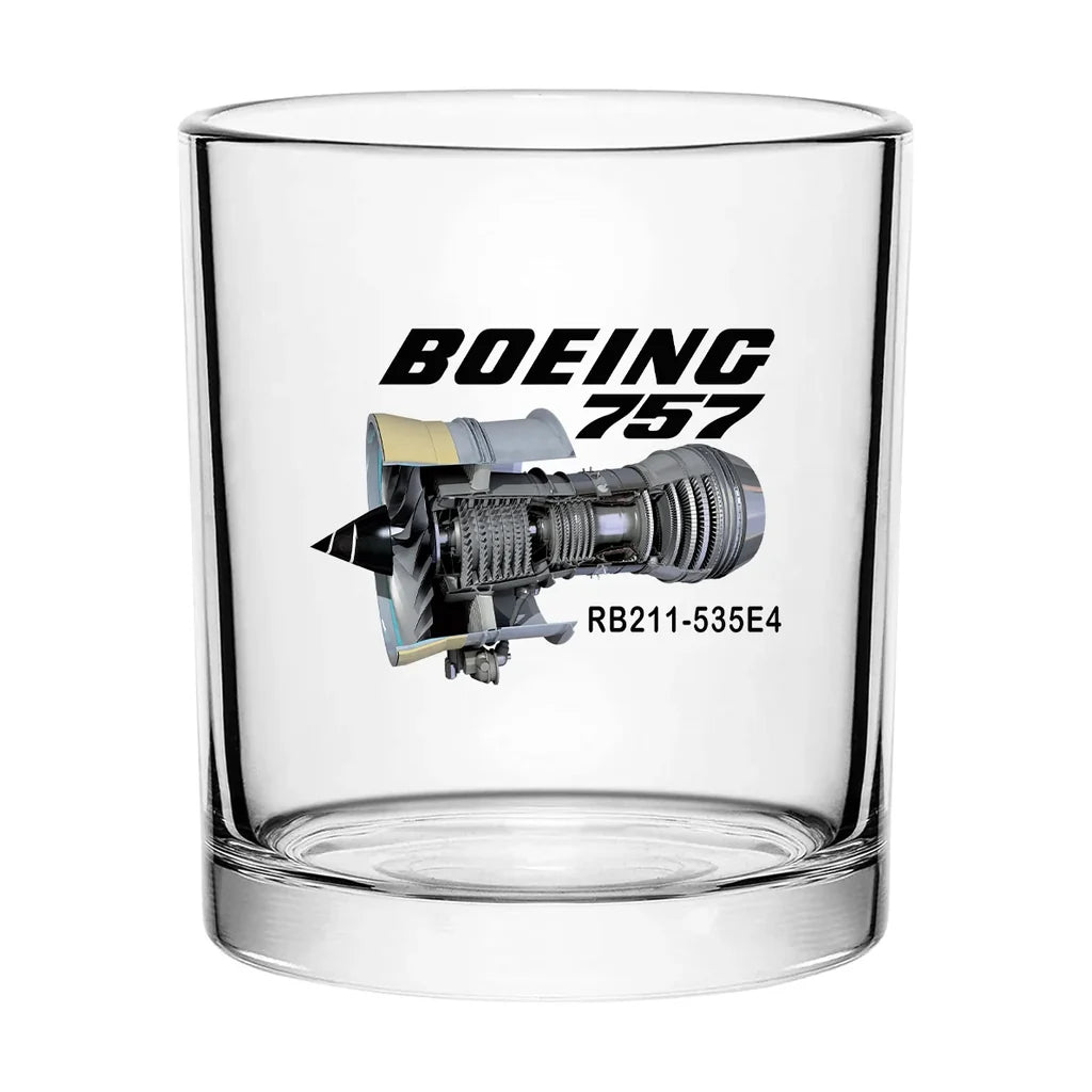 Boeing 757 & Rolls Royce Engine (RB211) aviation design on whiskey glass, special-edition crystal cut.