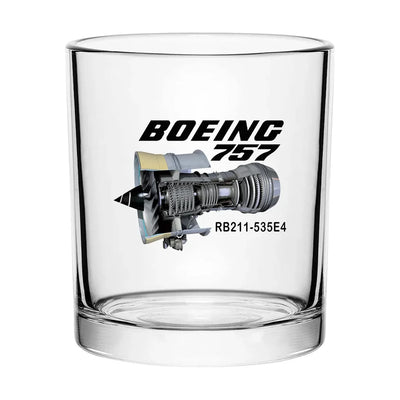 Boeing 757 & Rolls Royce Engine (RB211) aviation design on whiskey glass, special-edition crystal cut.