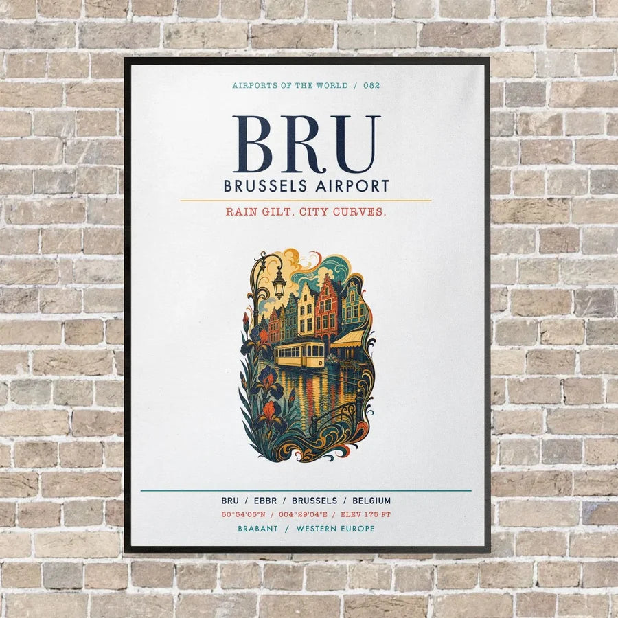 Brussels Airport BRU vertical canvas print - framed - white background