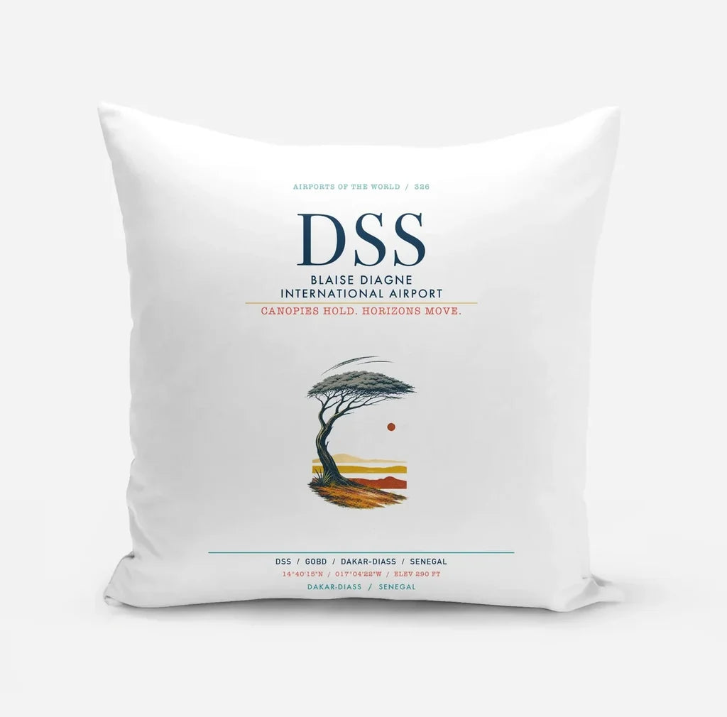 Blaise Diagne International Airport (DSS) design on white pillow